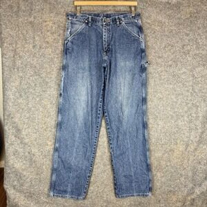 Wrangler Carpenter Jeans Mens 32x32 Blue Straight Baggy Loose Work Wear Y2K